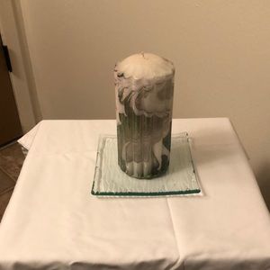 Silver and White Swirling Large Candle